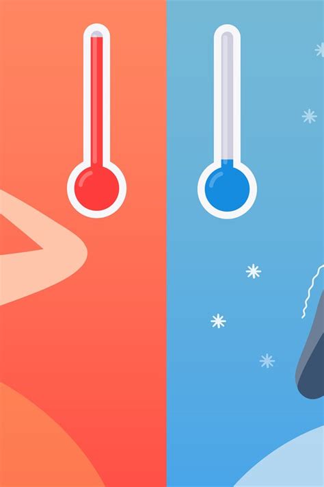 Hot And Cold Weather Concept With Thermometers And Cartoon C
