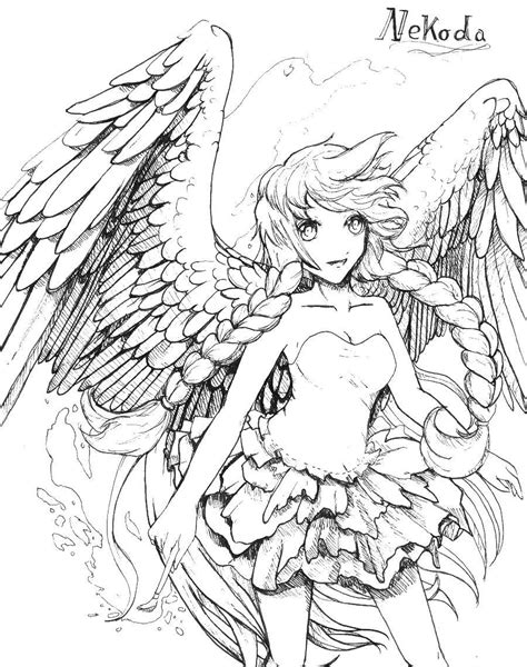 Anime Girls With Wings Coloring Pages