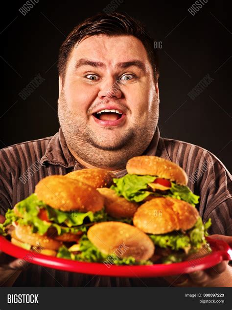 Fat Man Eats Burgers Image And Photo Free Trial Bigstock