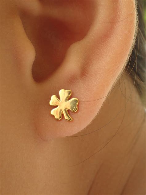 Four Leaf Clover Earrings Clover Stud Earrings 14k Solid Etsy