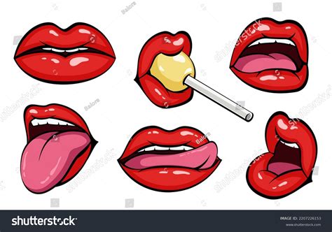 Red Lips Pop Art Style Set Stock Vector Royalty Free 2207226153 Shutterstock