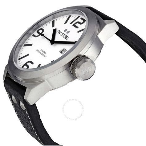 Tw Steel Icon 50 Mm White Dial Black Leather Strap Mens Watch Tw621