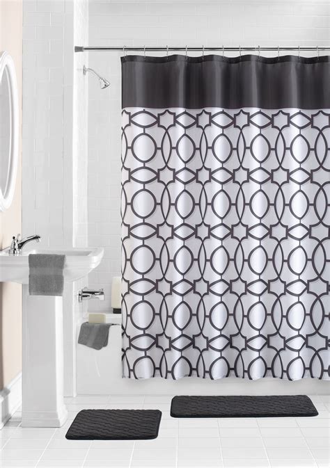 Mainstays Geometric 15 Piece Shower Curtain Bath Set