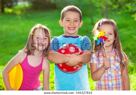 Three Smiling Kids Summer Park Stock Photo Edit Now 146327816