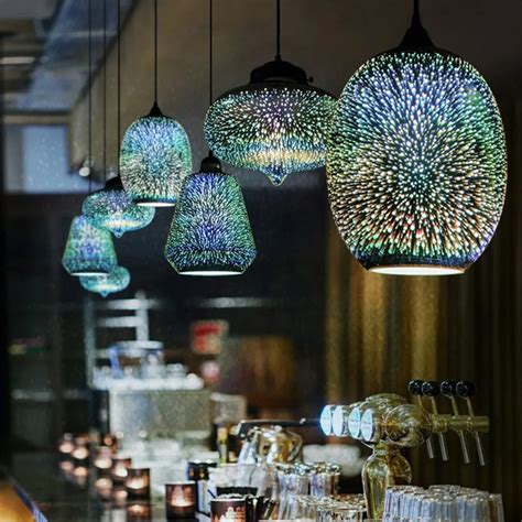 Simple Modern Led Pendant Lamp 3d Color Glass Hanging Light Fixtures