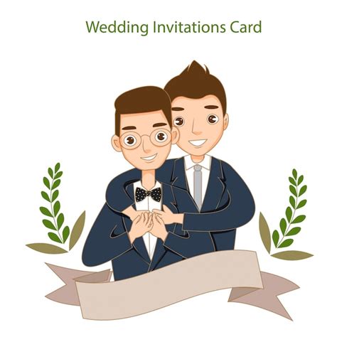 Premium Vector Romantic Cute Gay Couple In Wedding Invitations Card