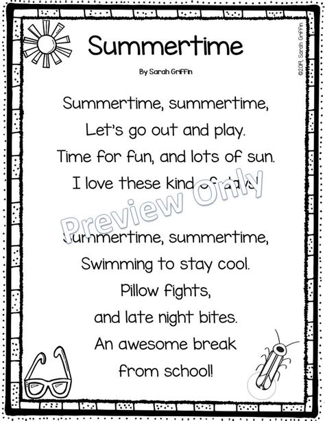 Printable Summer Poem Summer Poems For Kids Rhyming Poems For Kids