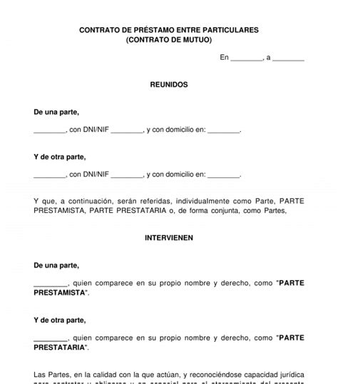 Contrato De Pr Stamo De Dinero Entre Particulares