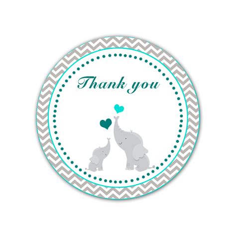 Free printable baby shower invitations. Elephant Thank You Labels Baby Shower Thank You Tag Teal