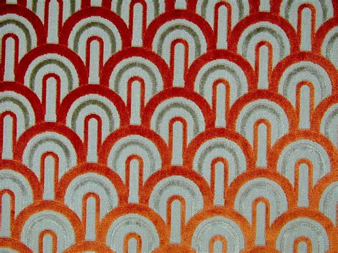 Curtain Fabric Designer Upholstery Art Deco Orange Deep Cut Figured