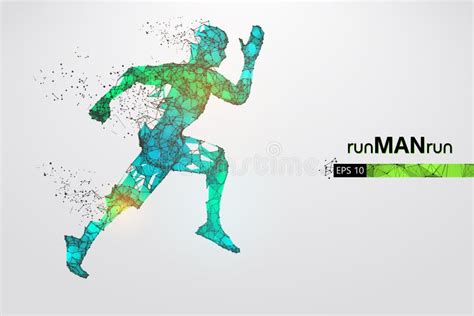 Abstract Silhouette Of A Wireframe Running Athlete Man On The White