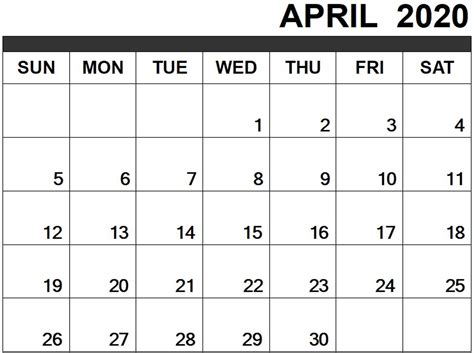 Monthly Fillable April 2020 Printable Calendar Template Calendar For