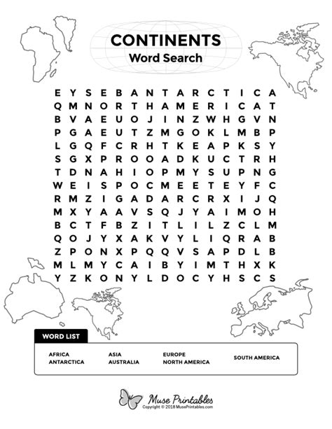 Free Printable Continents Word Search Download It At
