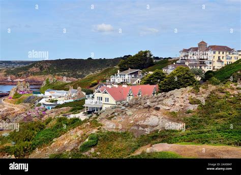 Great Britain Jersey Island Coast And Homes In St Brelade Stock