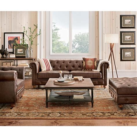 Home decorators collection rutherford cambric biscuit beige straight standard sofa for 3 (86.5 in. Home Decorators Collection Gordon Brown Leather Sofa ...