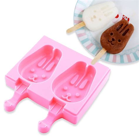 Kcasa Kc Im02 Double Rabbit Silicone Ice Cream Popsicle Molds With Lid