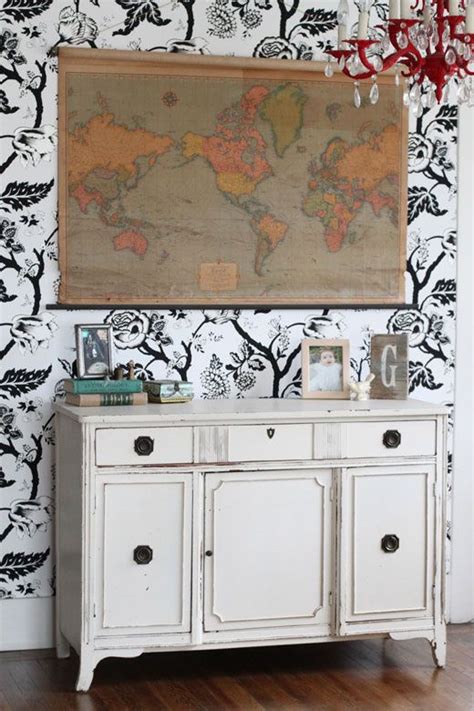 Vintage Wall Maps Vintage Walls Dining Room Decor Vintage Buffet