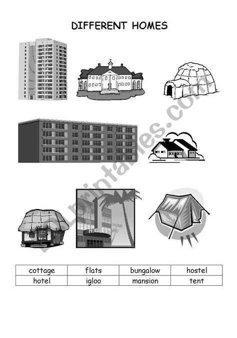 English Worksheets Different Homes Around The World