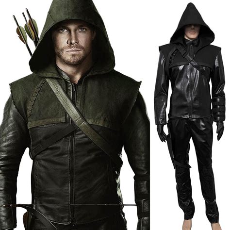 Cosplaydiy Mens Costume Green Arrow Oliver Queen Outfit Black Version