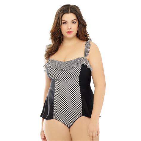 Retro Swimsuit Plus Size Gingham Ruffles One Piece