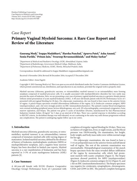 Pdf Primary Vaginal Myeloid Sarcoma A Rare Case Report And Review Of