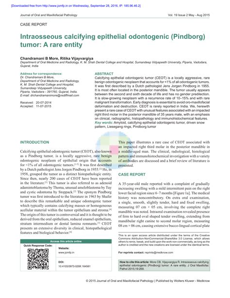 Pdf Intraosseous Calcifying Epithelial Odontogenic Pindborg Tumor