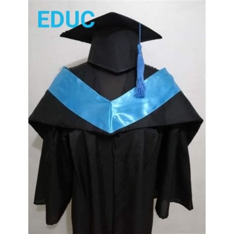 Full Set Bachelors Degree Graduation Toga With Light Blue Hood Cap And