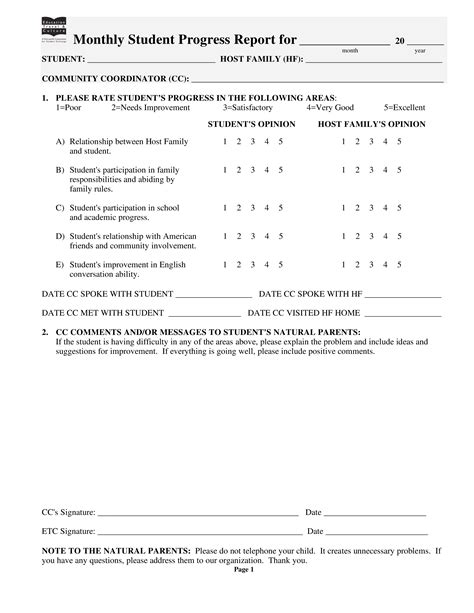 Student Progress Report Template