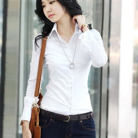 Buy Women Long Sleeved Slim Shirt Formal Blouse Overalls Ol Tops Tee Large Size At Affordable