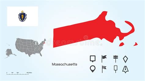 Map Of The United States With The Selected State Of Massachusetts And
