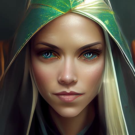 High Elf Wizard Female Blond Green Eyes Symetric Midjourney Openart