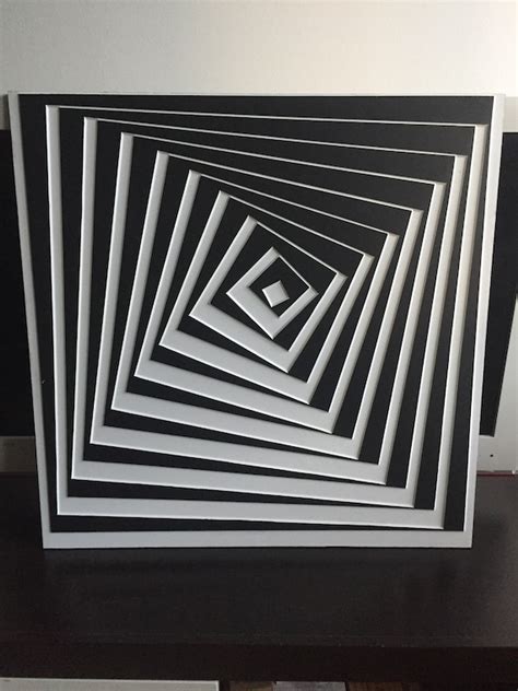 Op Art Vasarely Square Optical Art Carved Wall Art Art Etsy