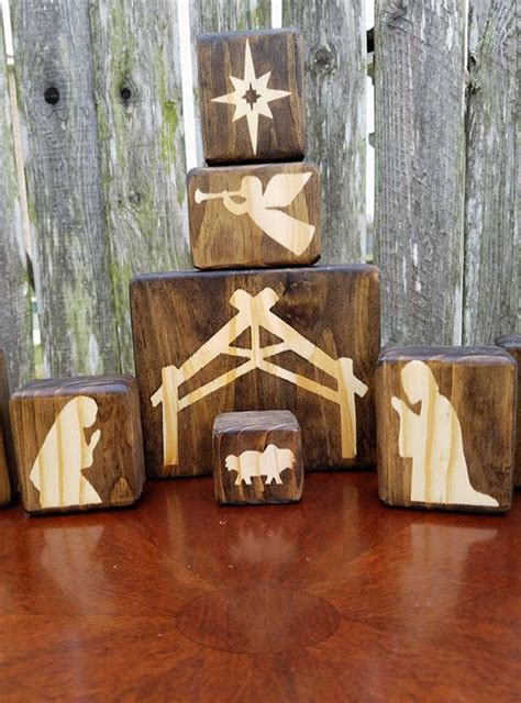 Wood Nativity Set Wood Nativity Scene Wood Nativity Blocks Etsy