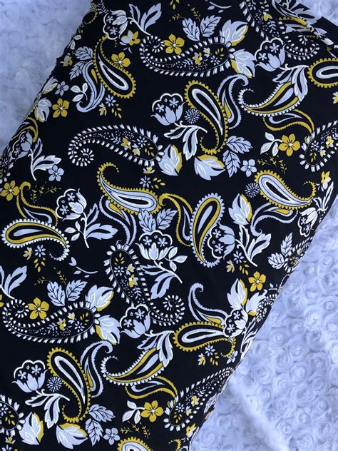 Ity Yellow Paisley On Black 5860 Wide Fabric By The Etsy
