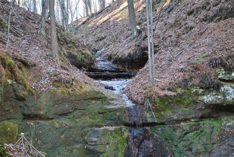 Small Stream Flowing Down Rocky Ledge Stock Photo Image Of Stream