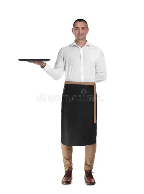 Young Waiter Holding Metal Tray With Lid Stock Photo Image Of