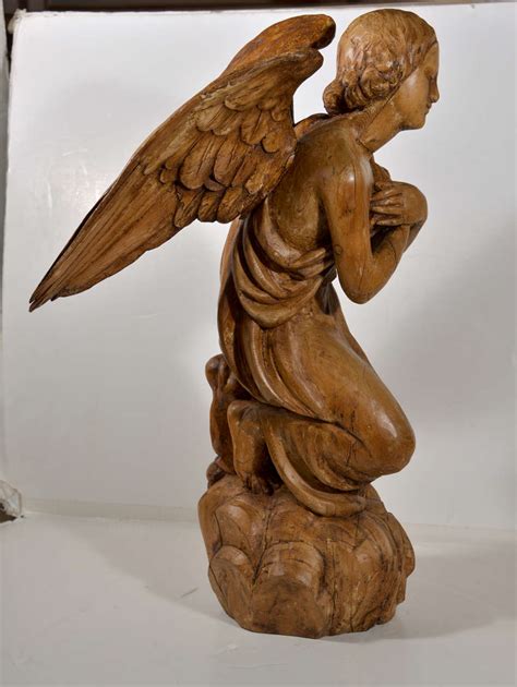 Pair Of Antique Carved Wooden Angels At 1stdibs