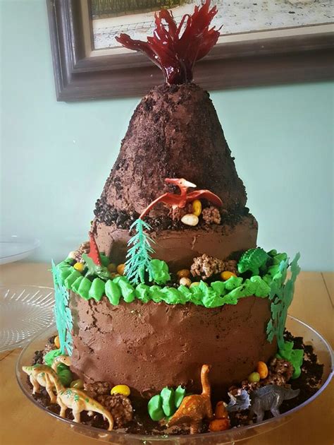 Littles 4th Birthday Cake Dinosaur Volcano Brownie Cake With