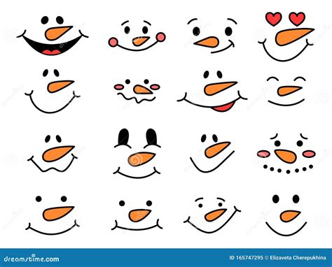Cute Snowman Faces Vector Collection Funny Snowman Emotions 雪人头 隔离的矢量