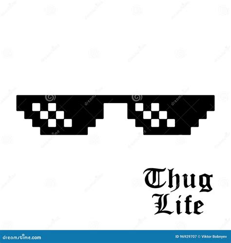 Pixel Art Glasses Black Glasses Of Thug Life Isolated On White Background Cartoon Vector