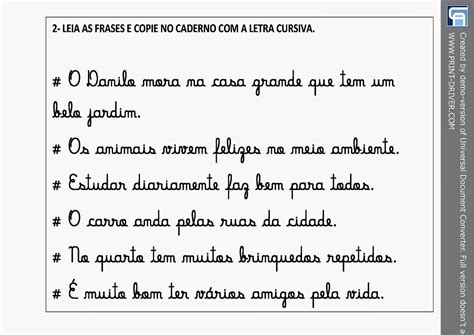 Frases Em Letra Cursiva Ideias Atividades Escolares