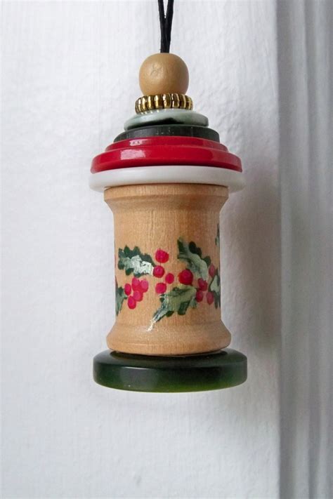 Hand Painted Spool And Button Christmas Tree Ornament