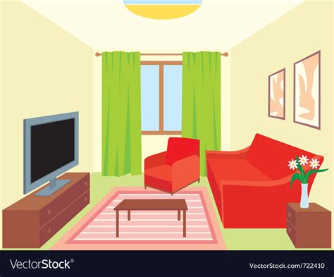 Cartoon Living Room Interior View Empty Colorful Room Design With Sofa
