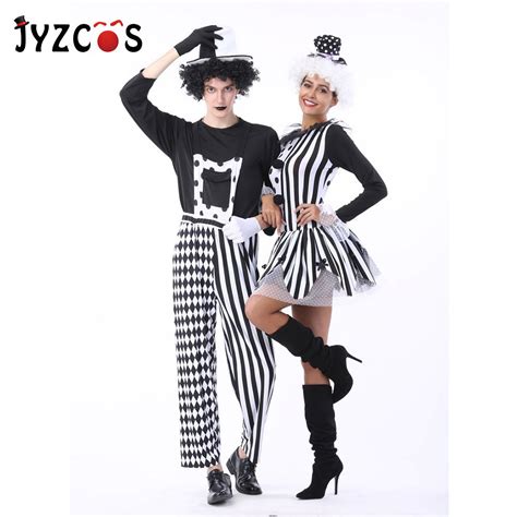 Jyzcos Adult Women Men Couples Circus Clown Costume Halloween Cosplay Costume Carnival Stage