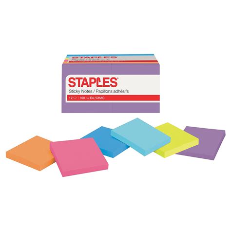 Staples Stickies Notes Assorted Bold Colors 3 X 3 12 Padspack S