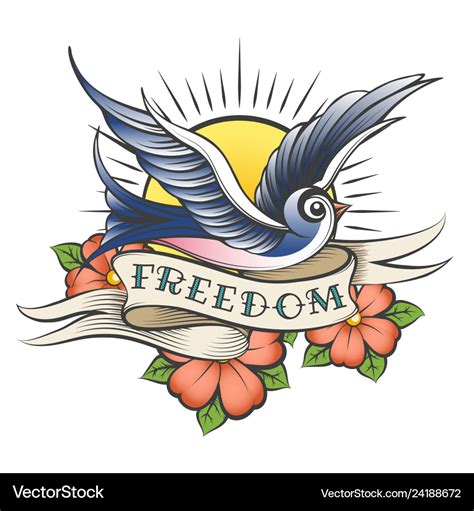 Old School Tattoo With Bird And Wording Freedom Vector Image