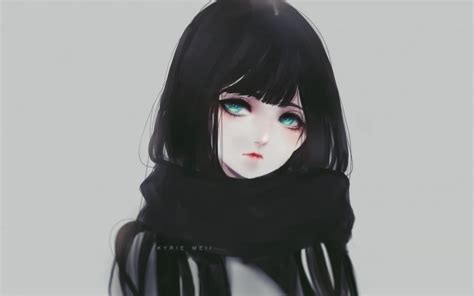 Desktop Wallpaper Cute Anime Girl Art Green Eyes Dark