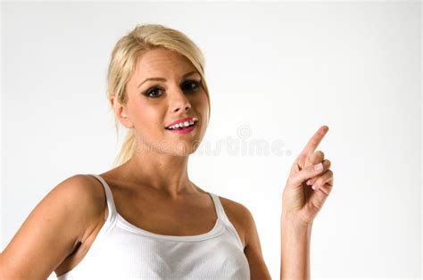 Beautiful Blond Woman Making Warning Sign Stock Photo Image Of Finger