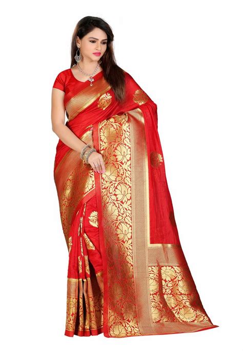 Red Plain Pure Kanjivaram Silk Saree With Blouse Fabdeal Pvt Ltd