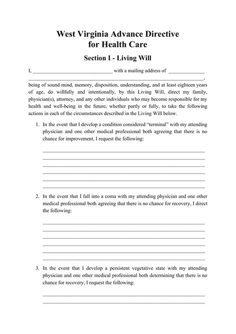 West Virginia Advance Directive For Health Care Form Fill Out Sign